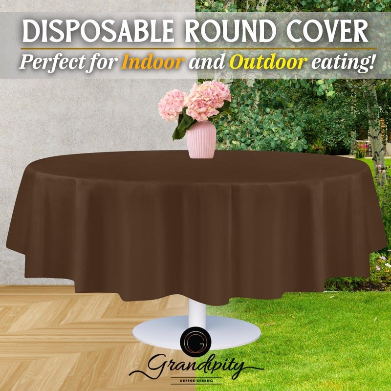 Grandipity Brown Plastic Table Cloth Disposable (6 Pk) 84in Round Tablecloth Premium Party Table Cloths Disposable - Perfect Table Cloth Round Cover for Any Table Up to 6 Feet - Image 5